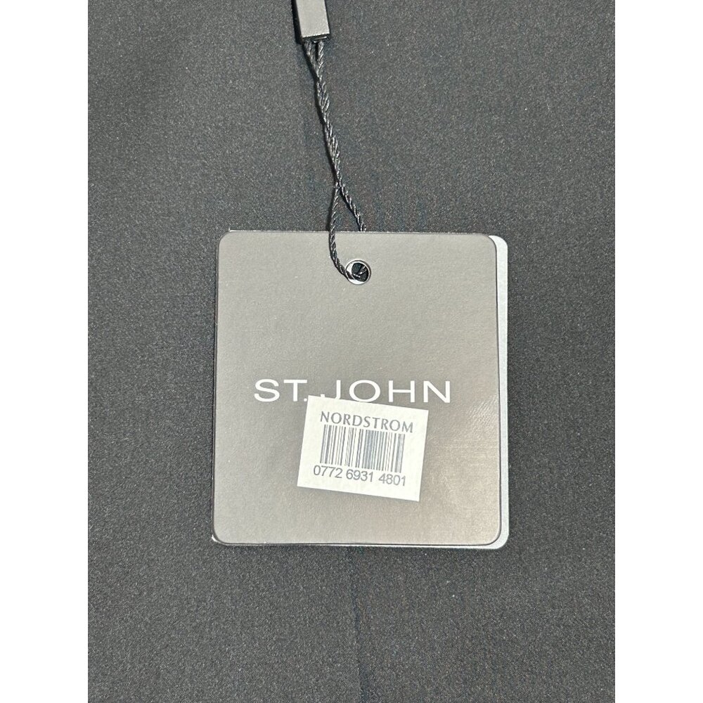 St John Women's Leather Zipper Moto Jacket in Cavier/Cream - Sz 4 - NWT - Picture 4 of 11